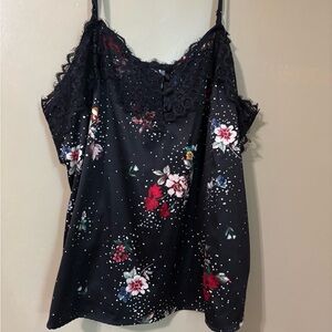 No Boundaries Black Floral Lace Trim Blouse